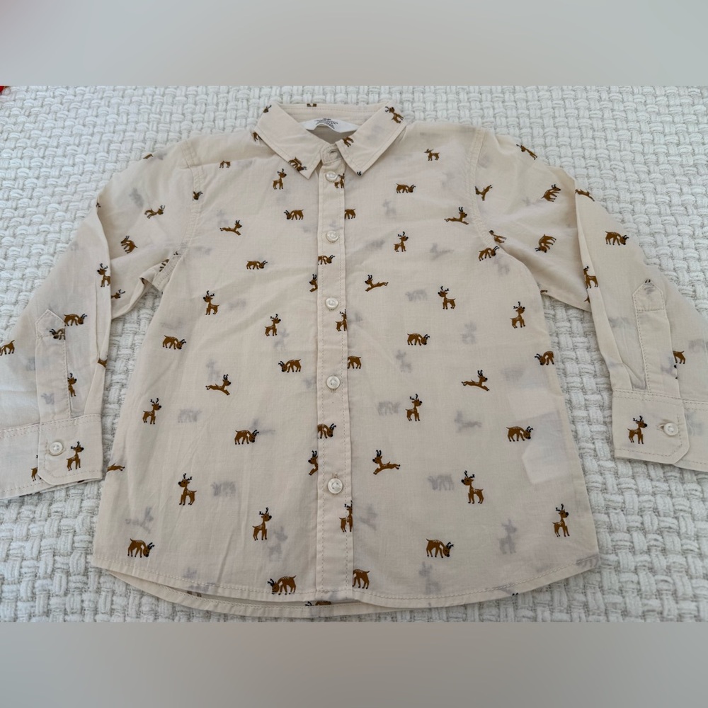 H&M NWOT Kids Beige Animal Print Button Down Shirt